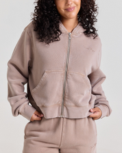 Stone Wash Zip Up Hoodie, Taupe