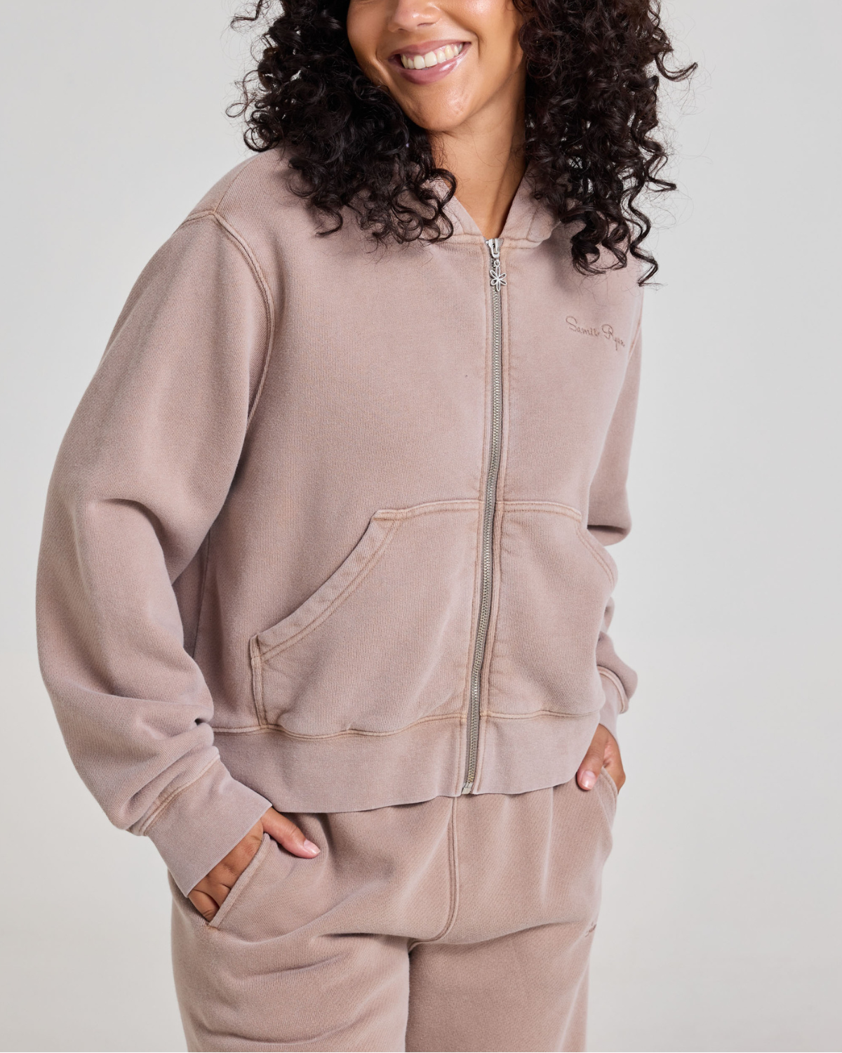 Stone Wash Zip Up Hoodie, Taupe