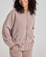 Stone Wash Zip Up Hoodie, Taupe