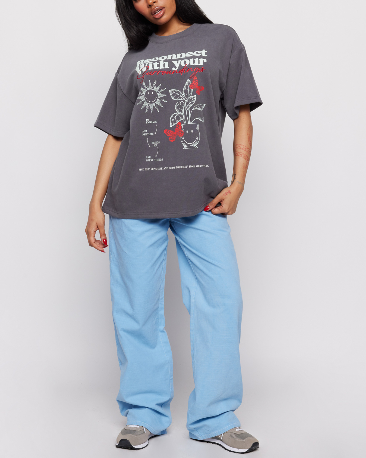 Smiley® Reconnect Oversized Tee, Grey