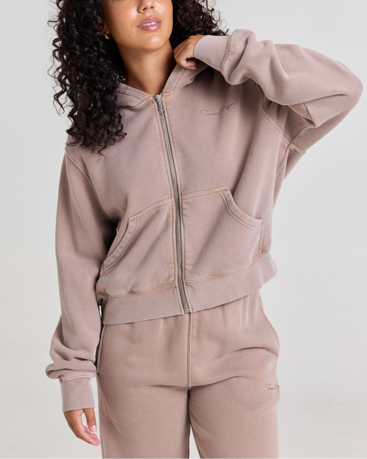 Stone Wash Zip Up Hoodie, Taupe
