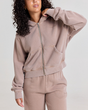 Stone Wash Zip Up Hoodie, Taupe