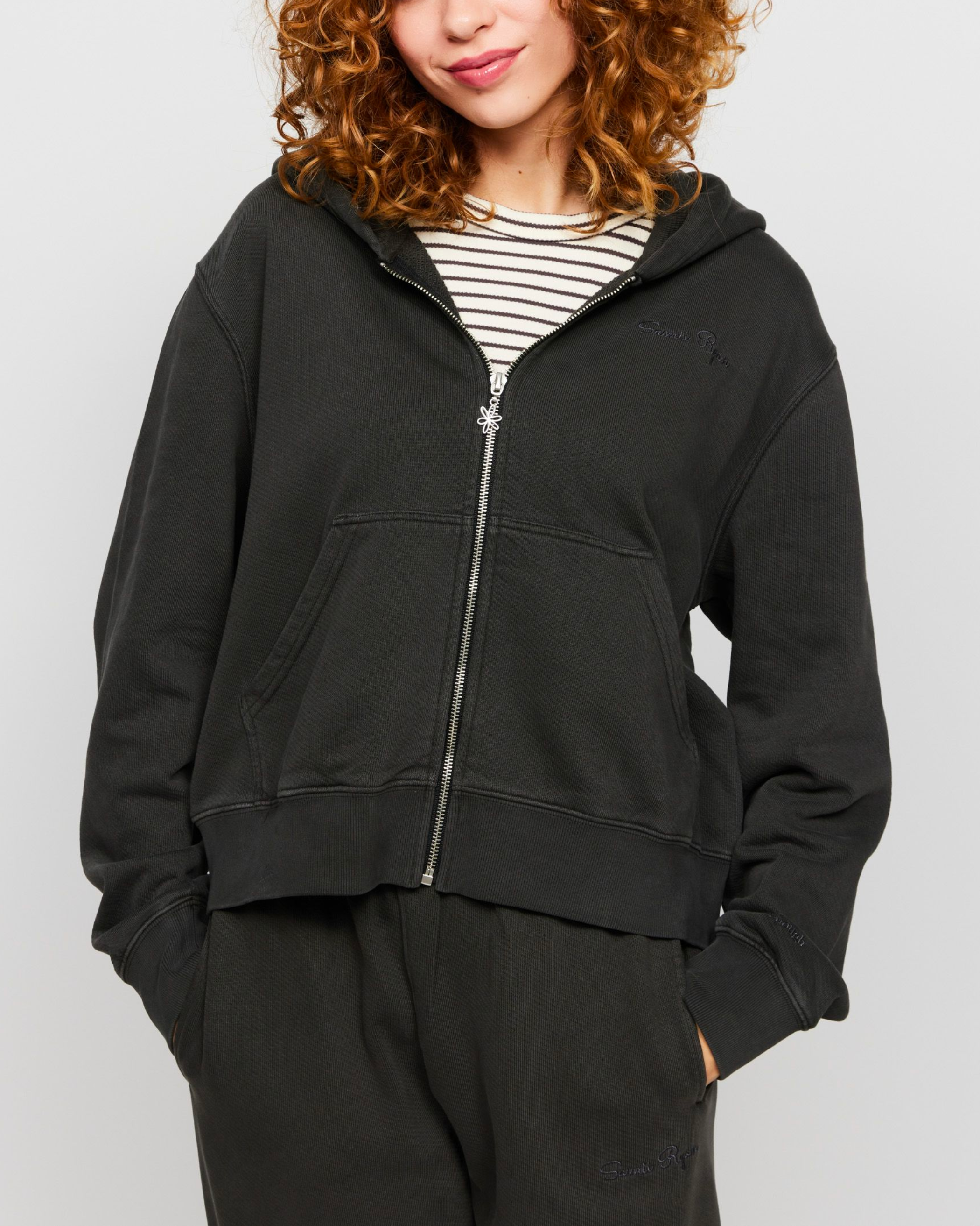 Black Stone Wash Zip-Up Hoodie – Samii Ryan