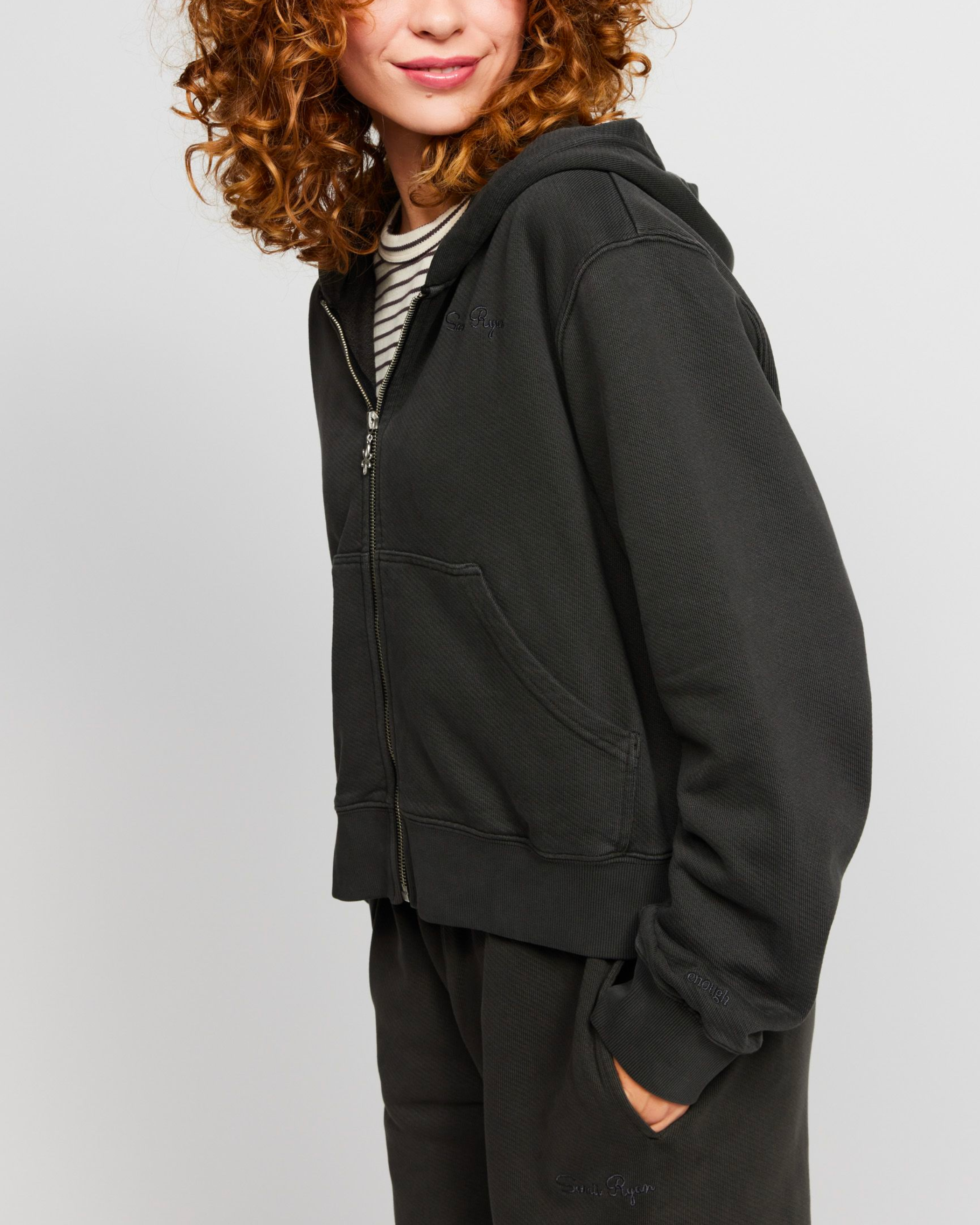 Black Stone Wash Zip-Up Hoodie