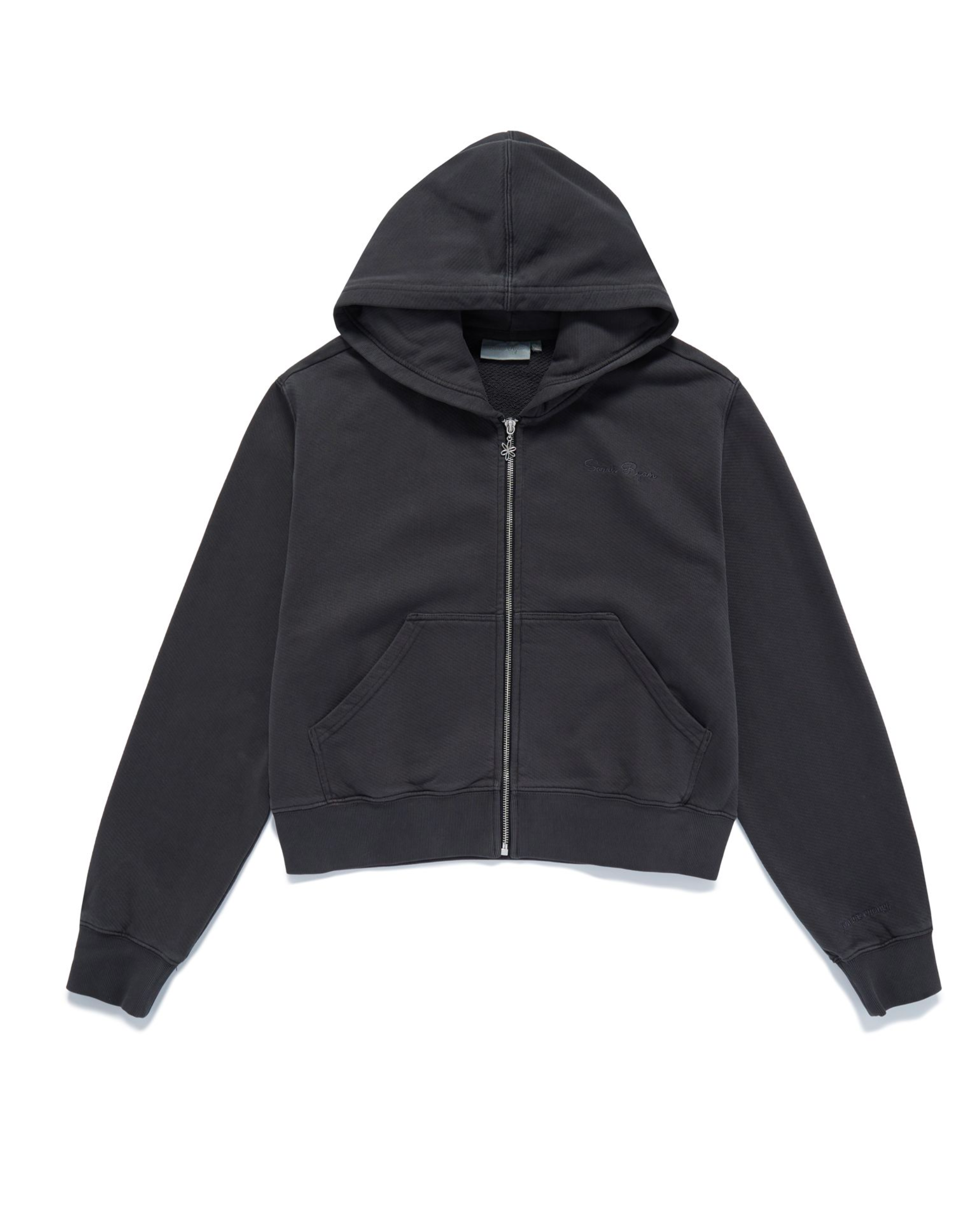 Black Stone Wash Zip-Up Hoodie
