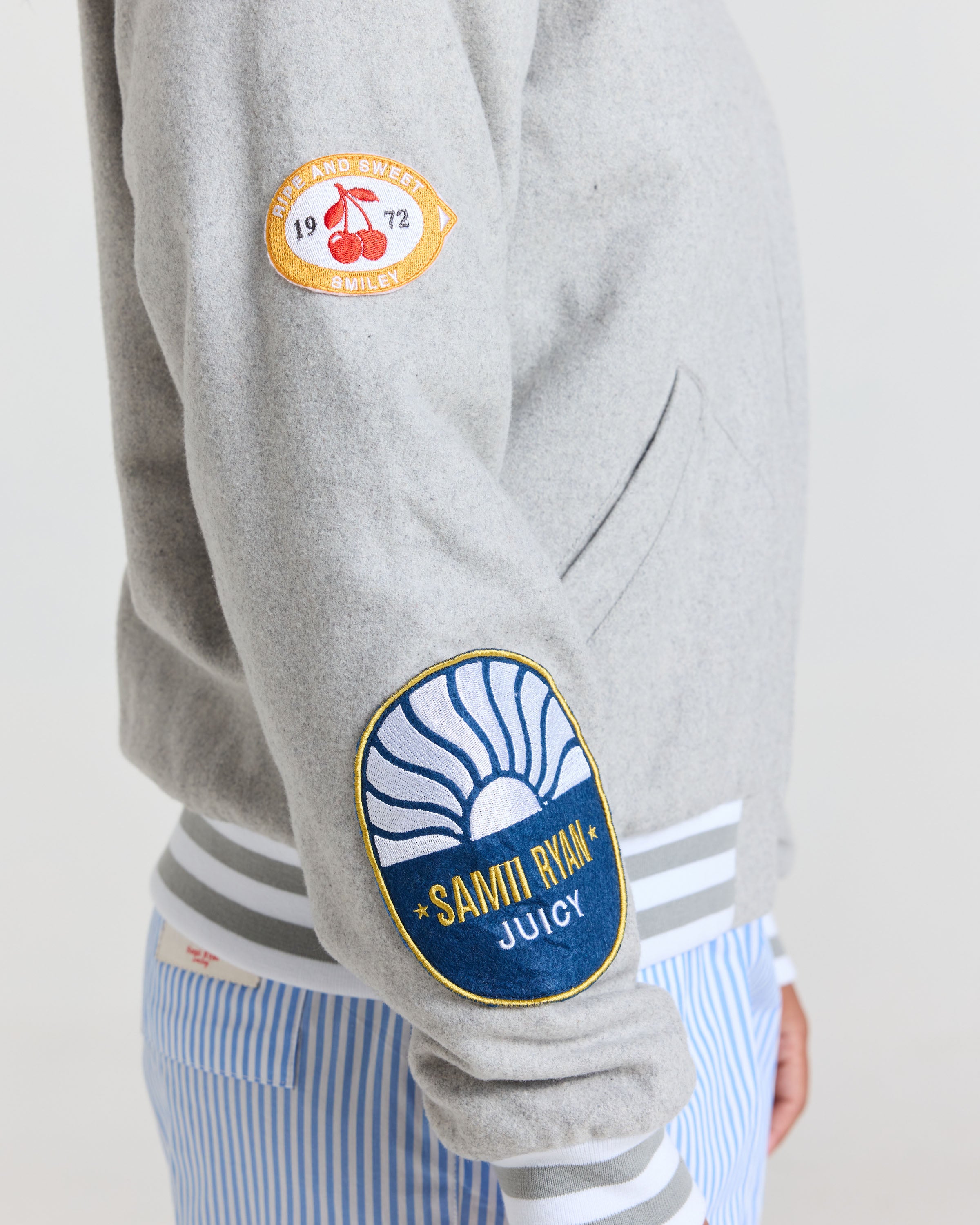 Smiley Freshly Picked Varsity Jacket, Grey