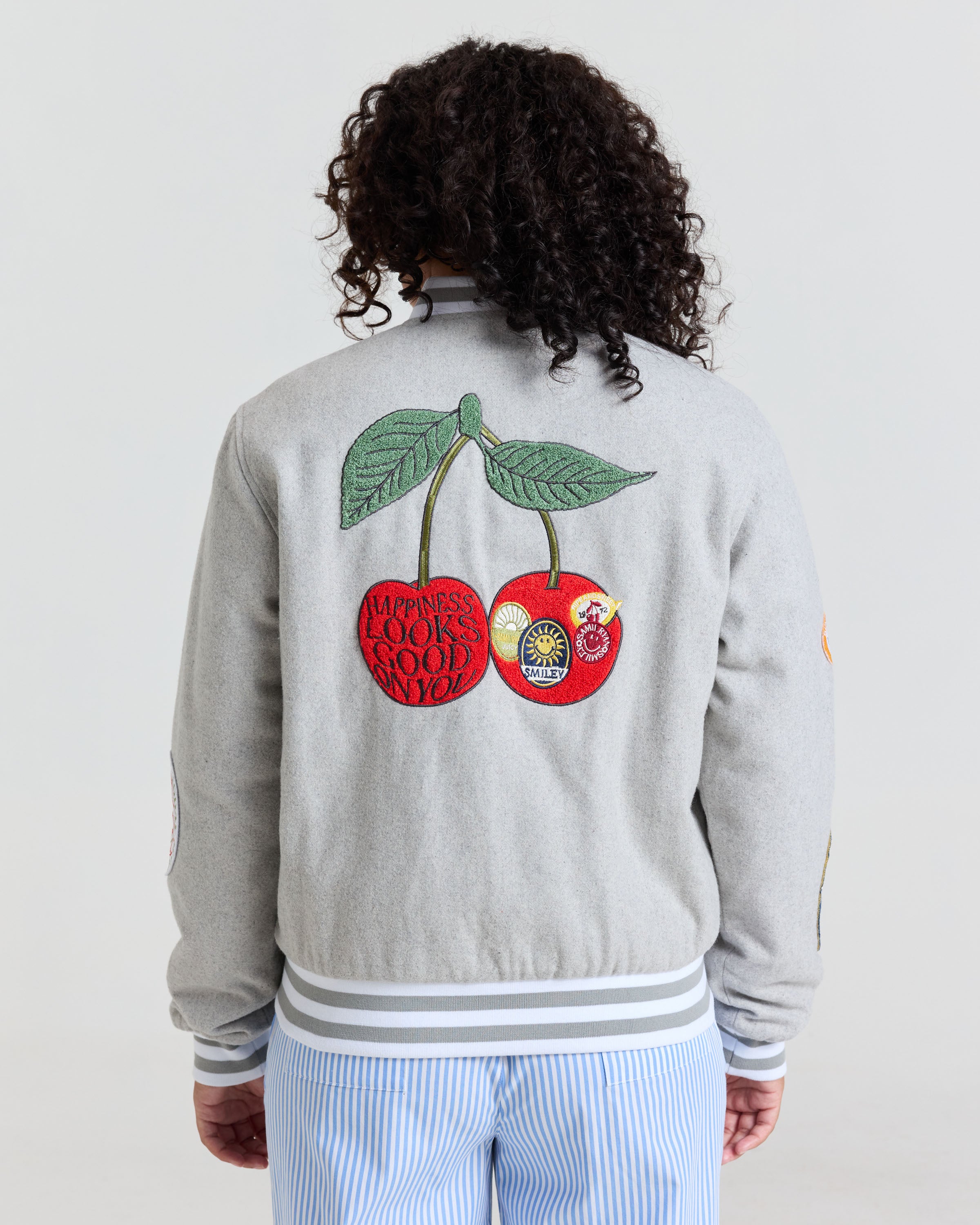 Smiley Freshly Picked Varsity Jacket, Grey
