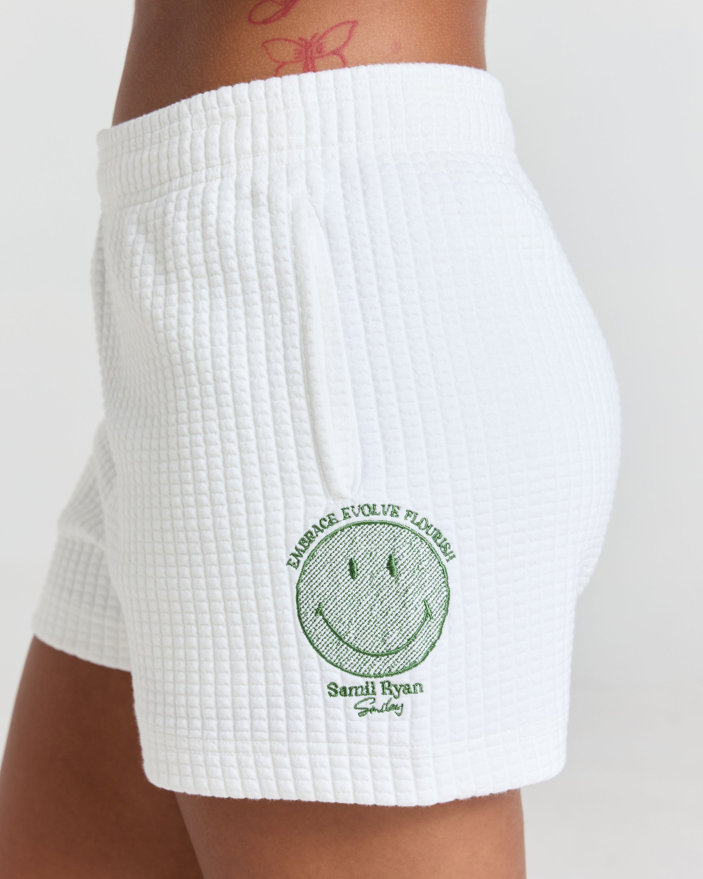 Smiley® Flourish Waffle Shorts, White – Samii Ryan