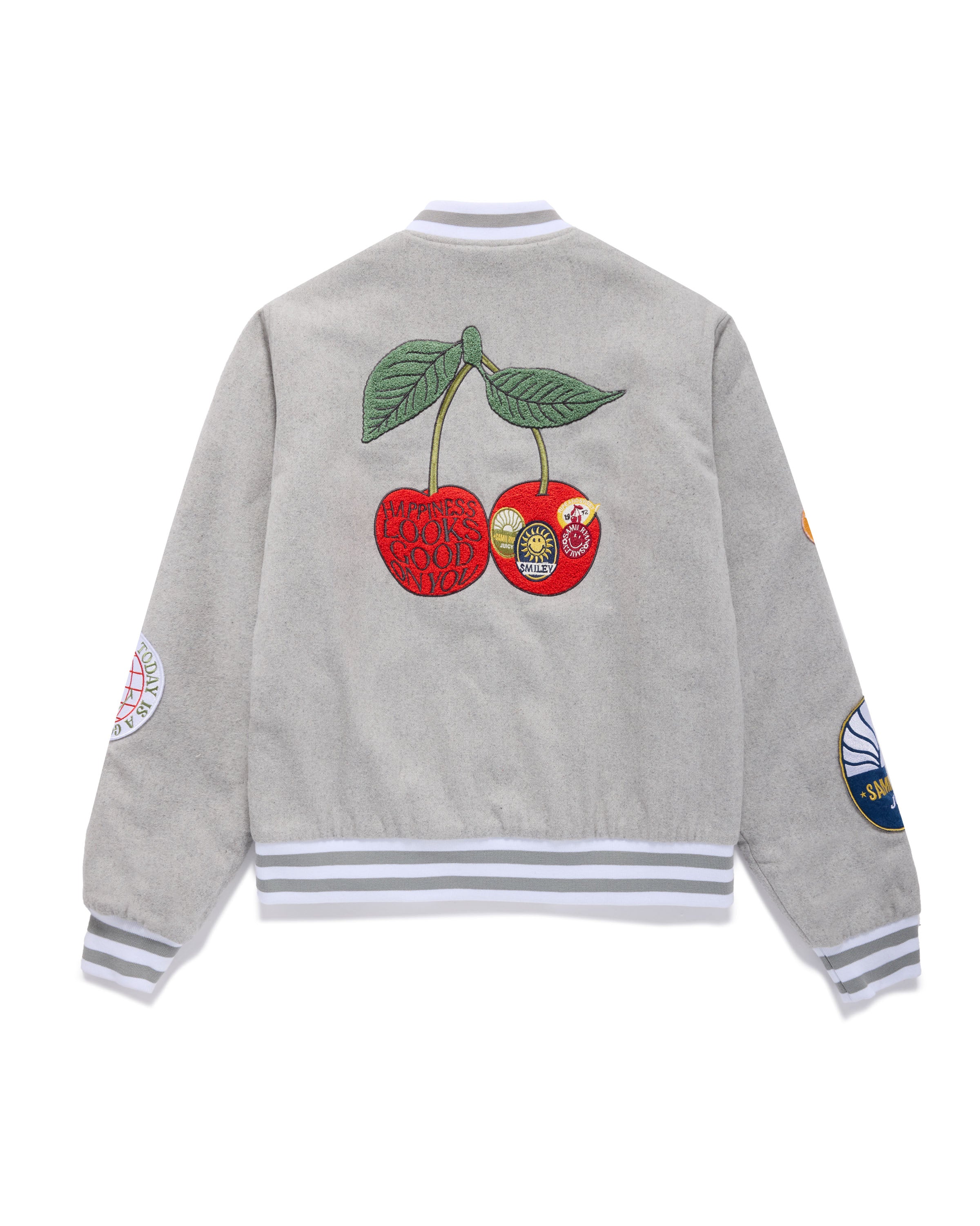 Smiley Freshly Picked Varsity Jacket, Grey
