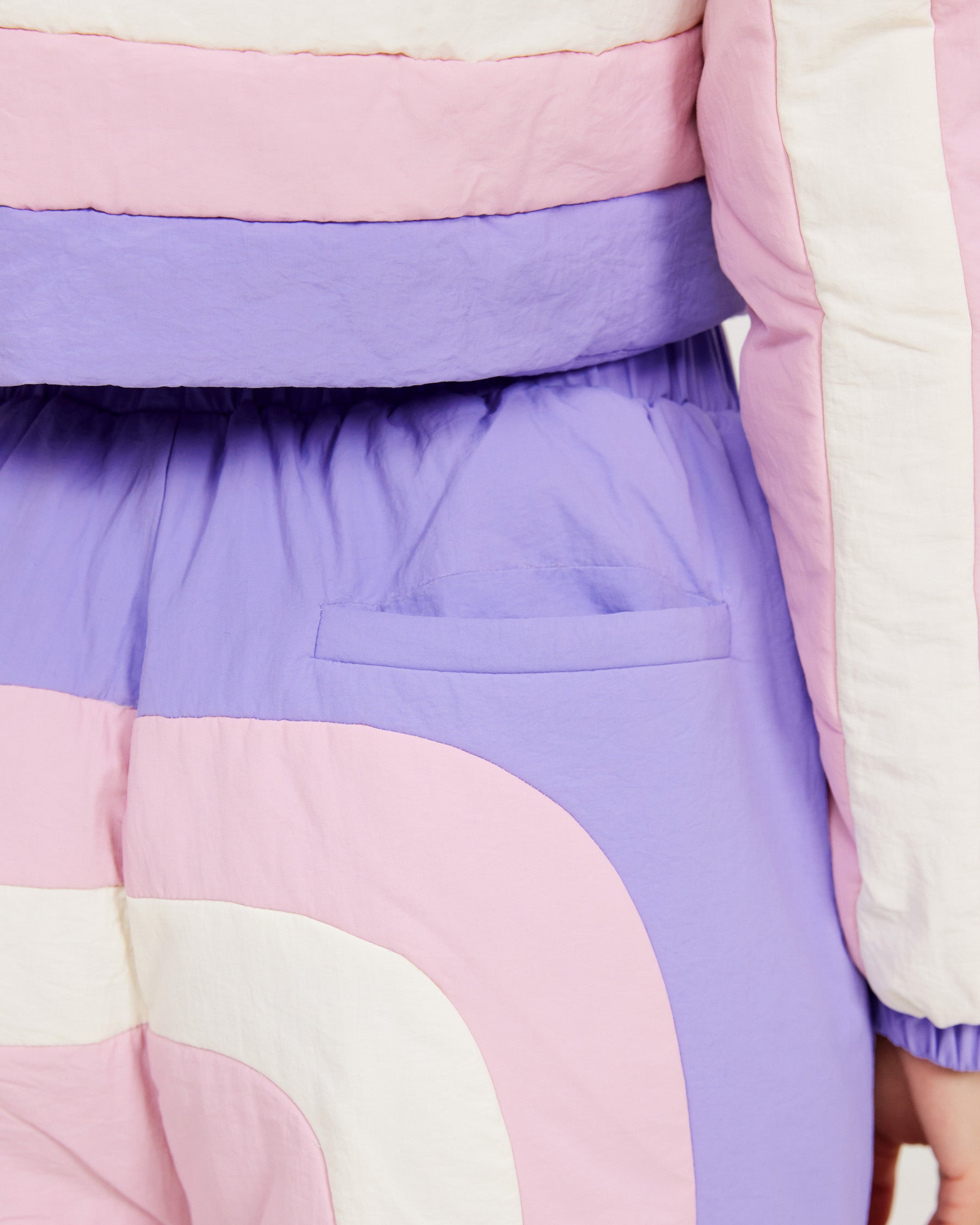 pink purple tan puffer pant