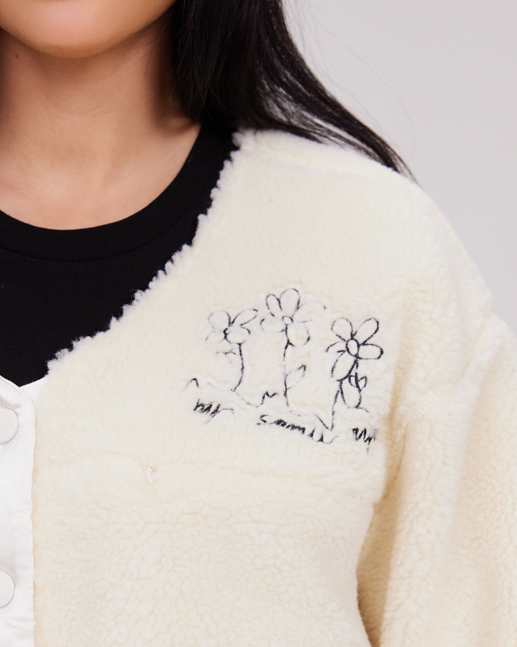 sherpa jacket with embroidery