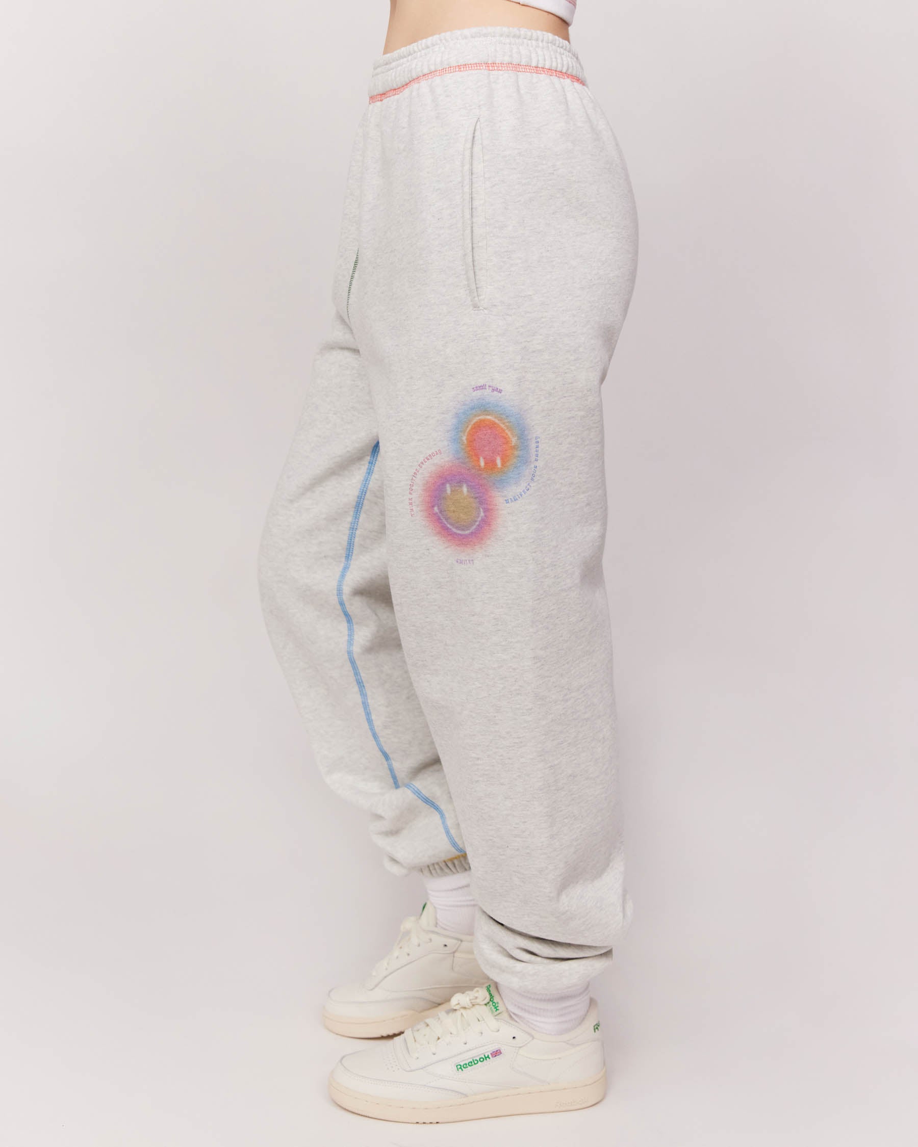 smiley face grey sweatpants
