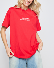 Sweethearts Just Kiss Me Oversized Tee, Red