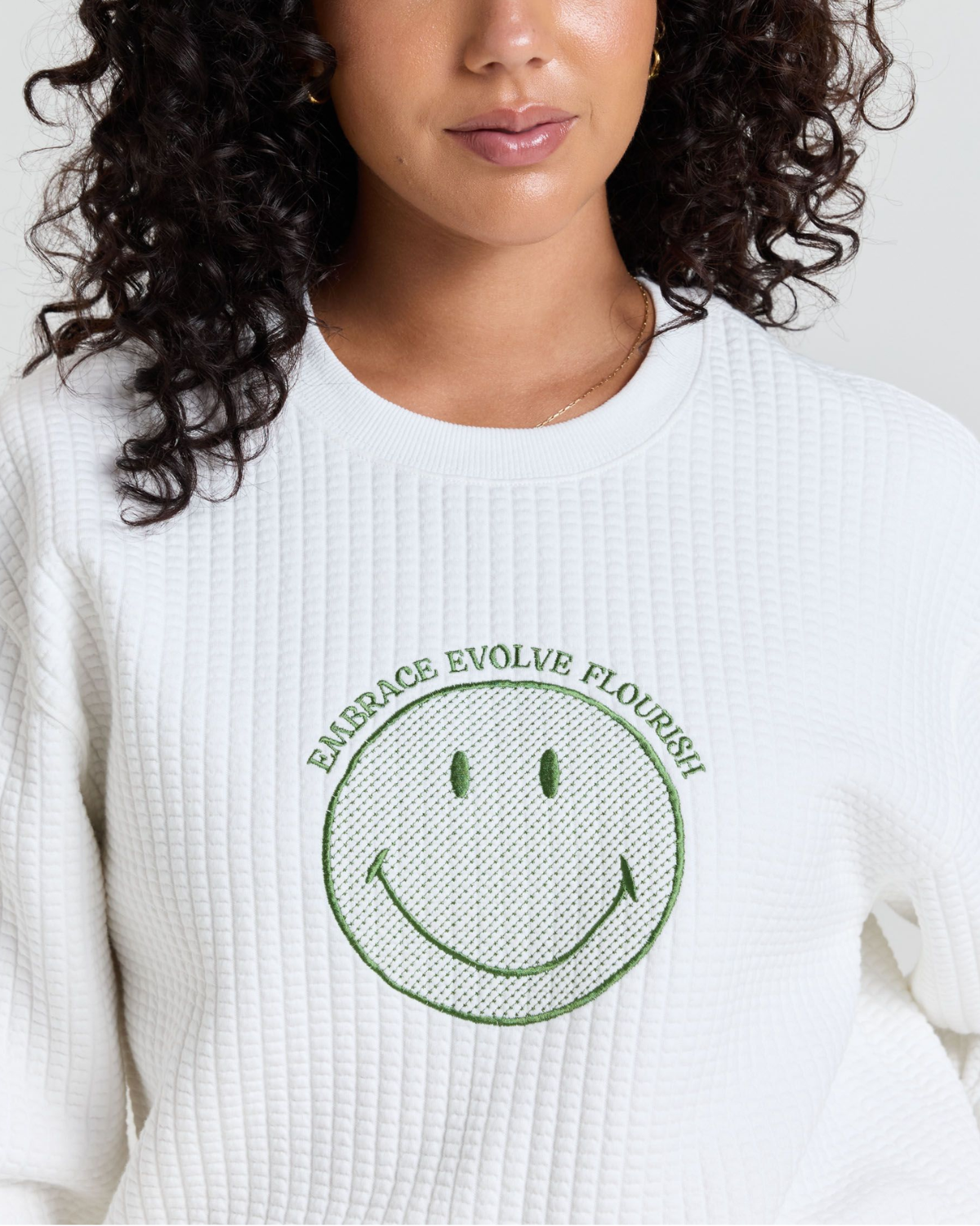 Smiley® Flourish Waffle Crewneck, White