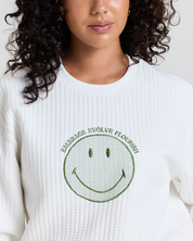 Smiley® Flourish Waffle Crewneck, White
