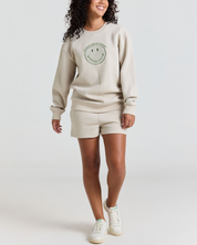 Smiley® Flourish Waffle Crewneck, Tan