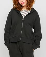 Black Stone Wash Zip-Up Hoodie