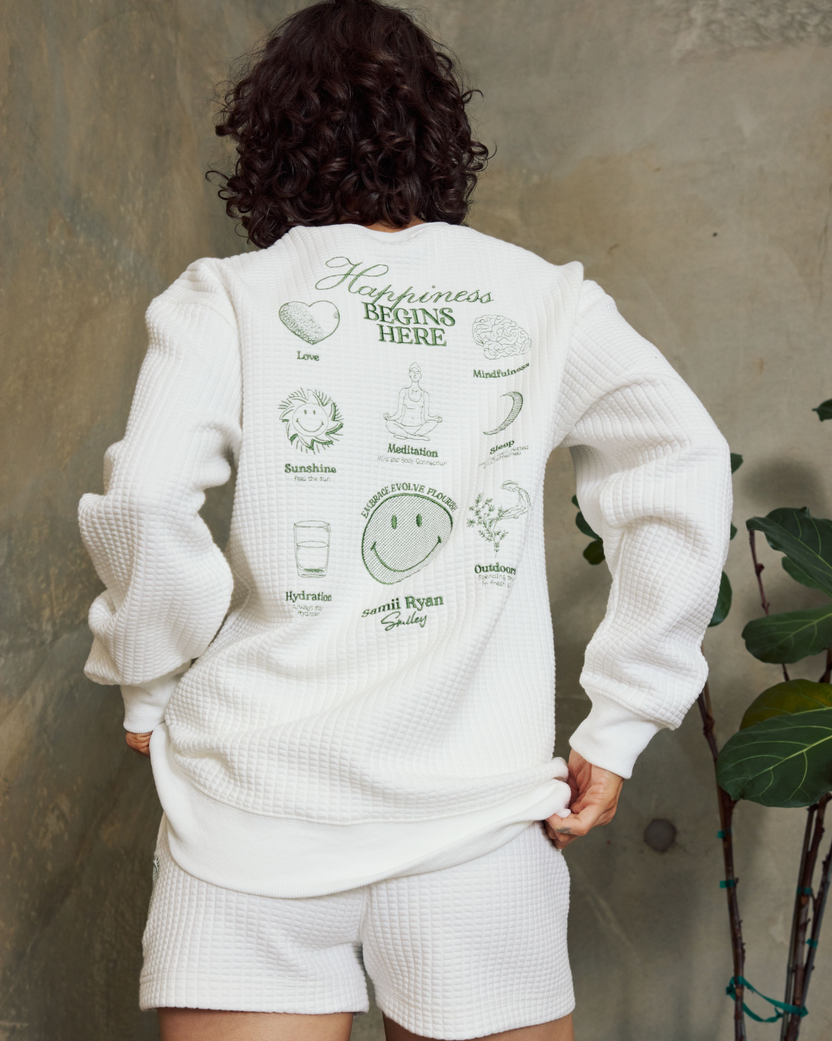 Smiley® Flourish Waffle Crewneck, White