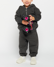 Black Stone Wash Zip-Up Hoodie- Kids