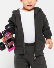 Black Stone Wash Zip-Up Hoodie- Kids