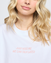 Sweethearts Just Kiss Me Oversized Tee, White