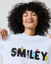 Sesame Street Smile Through It Waffle Crewneck, White