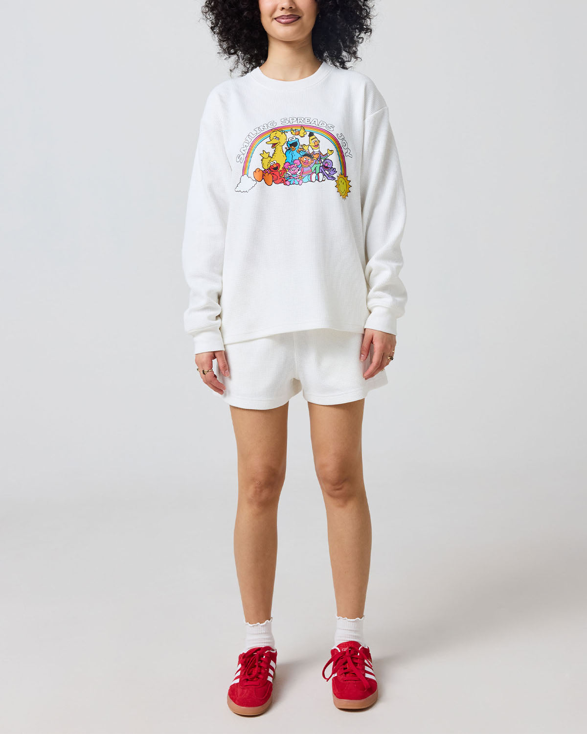 Smiley® Spreads Joy Thermal Shorts, White