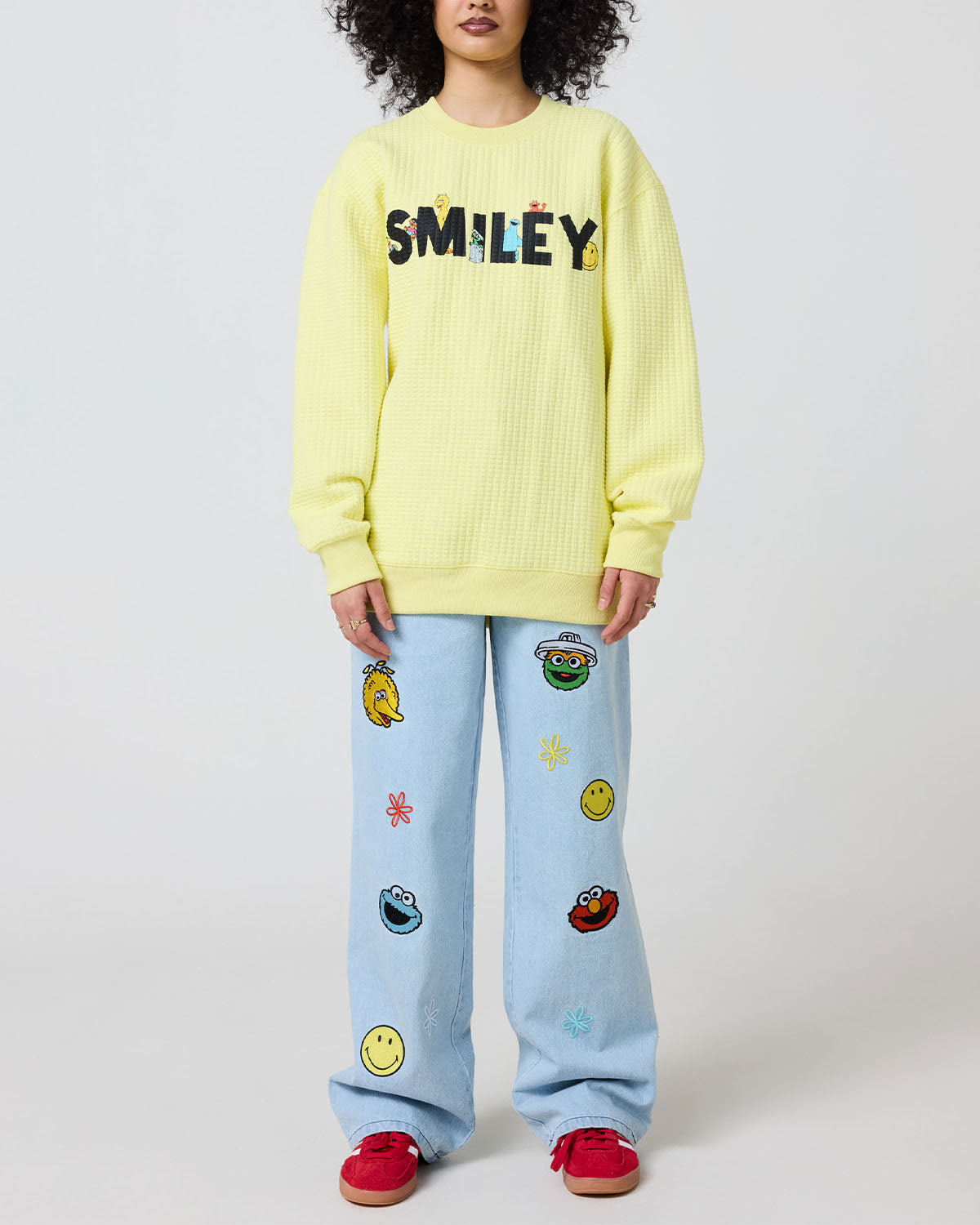 Smiley® Smile Through It Waffle Crewneck, Yellow