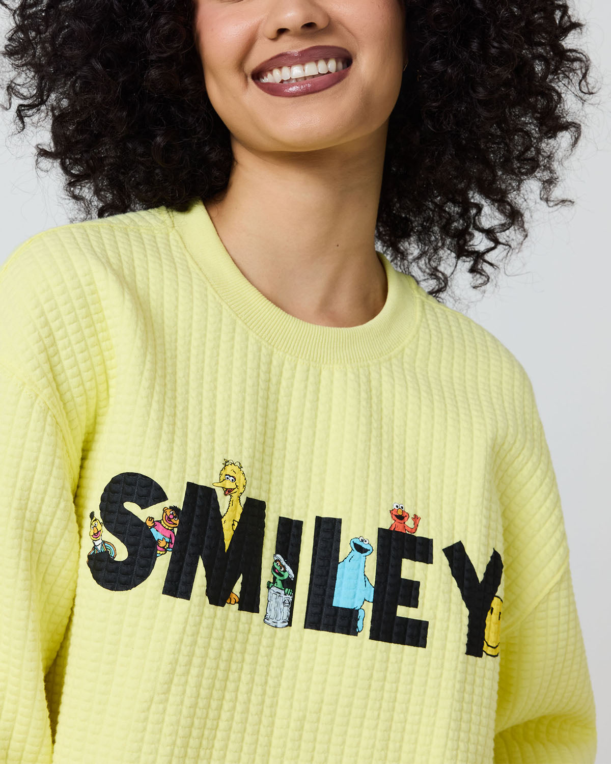 Smiley® Smile Through It Waffle Crewneck, Yellow