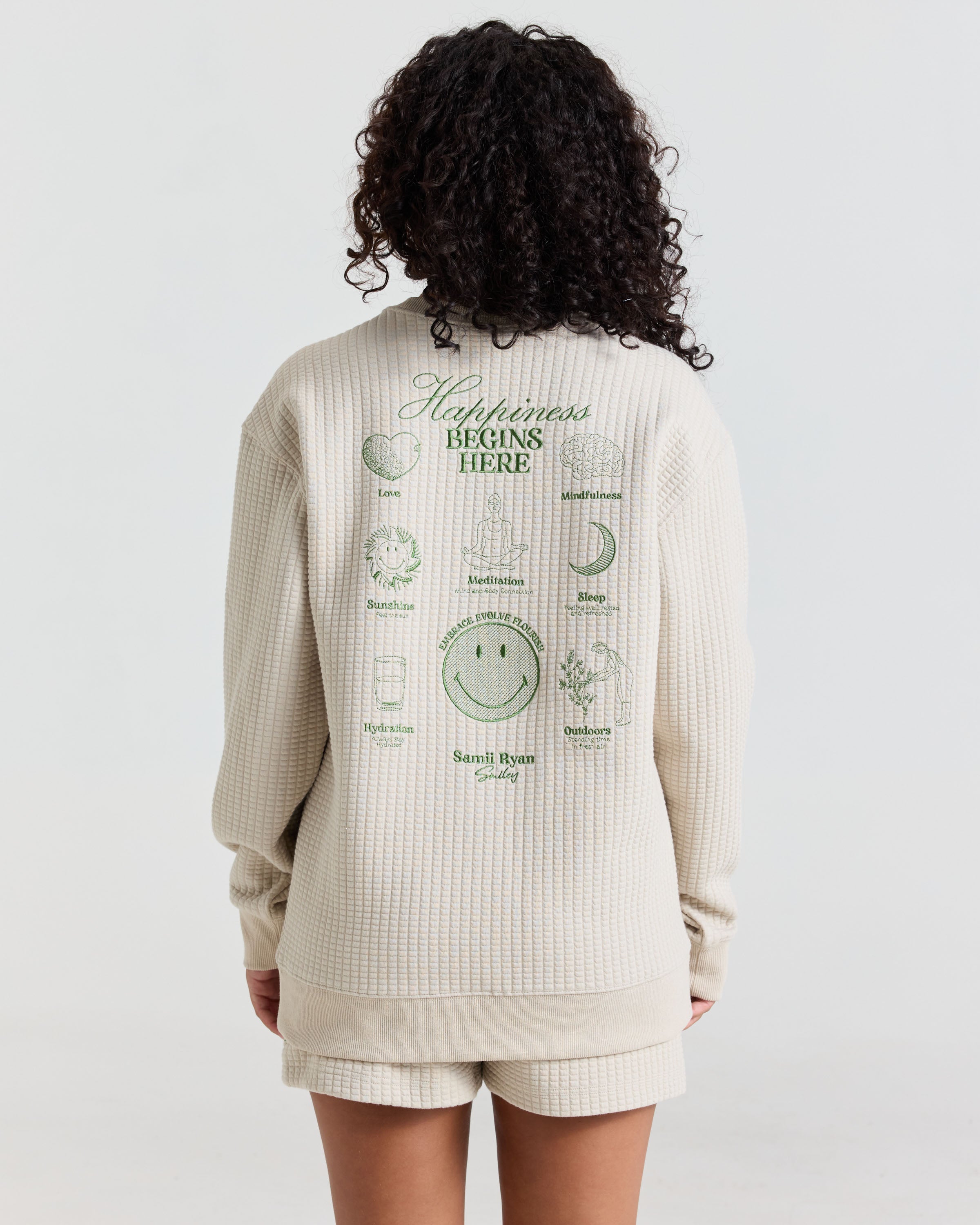 Smiley® Flourish Waffle Crewneck, Tan