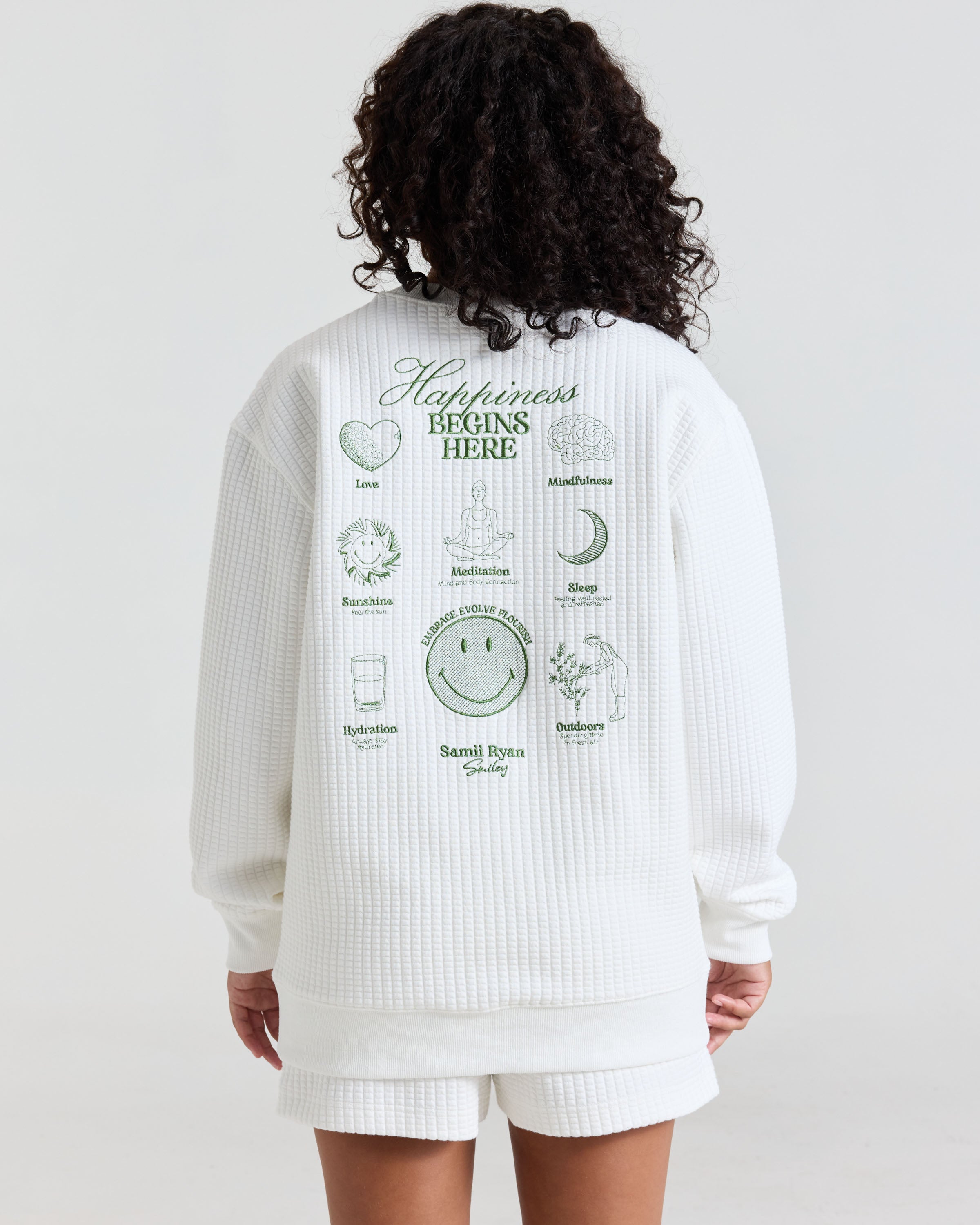 Smiley® Flourish Waffle Crewneck, White