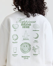 Smiley® Flourish Waffle Crewneck, White
