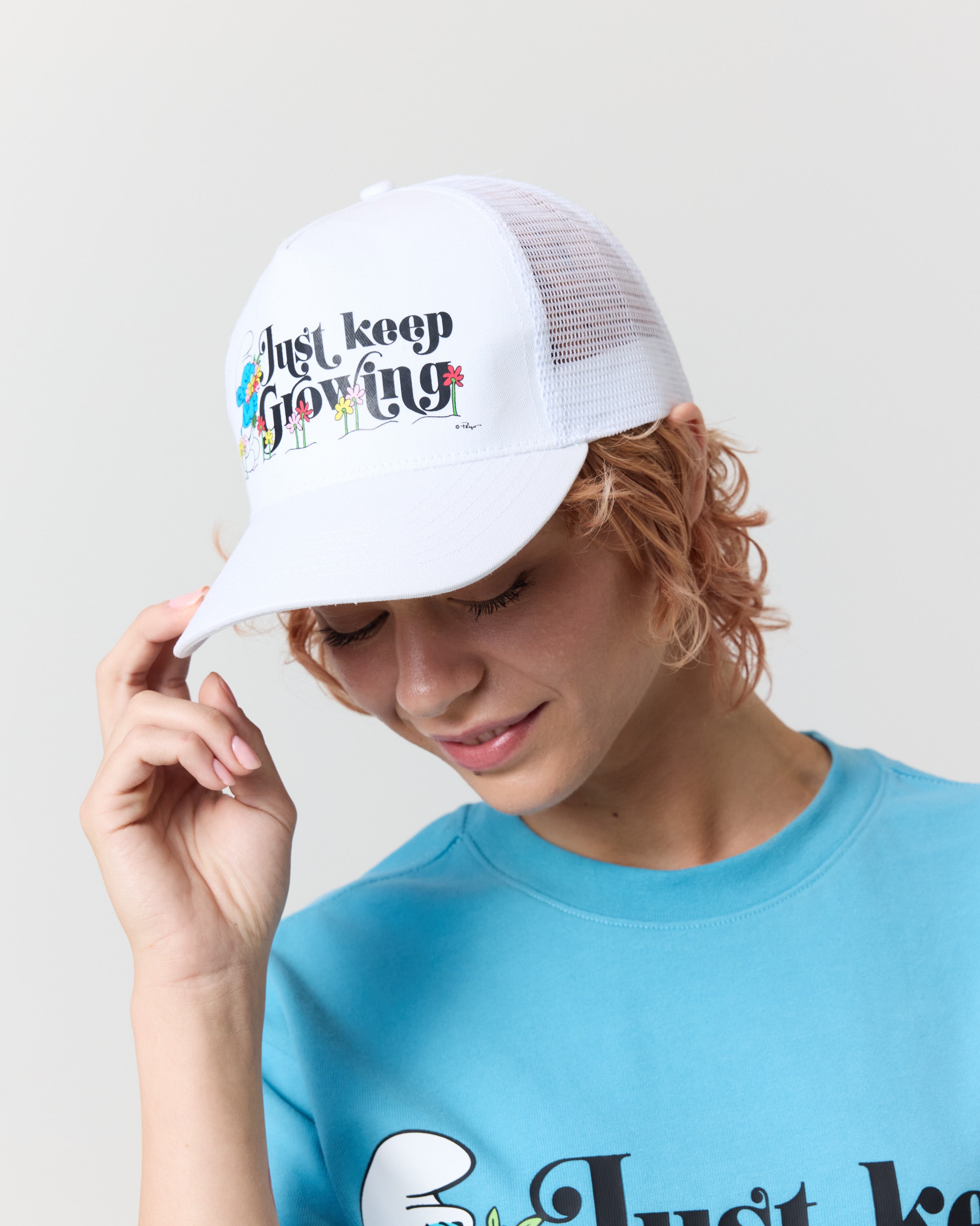 Just Keep Growing Trucker Hat, White
