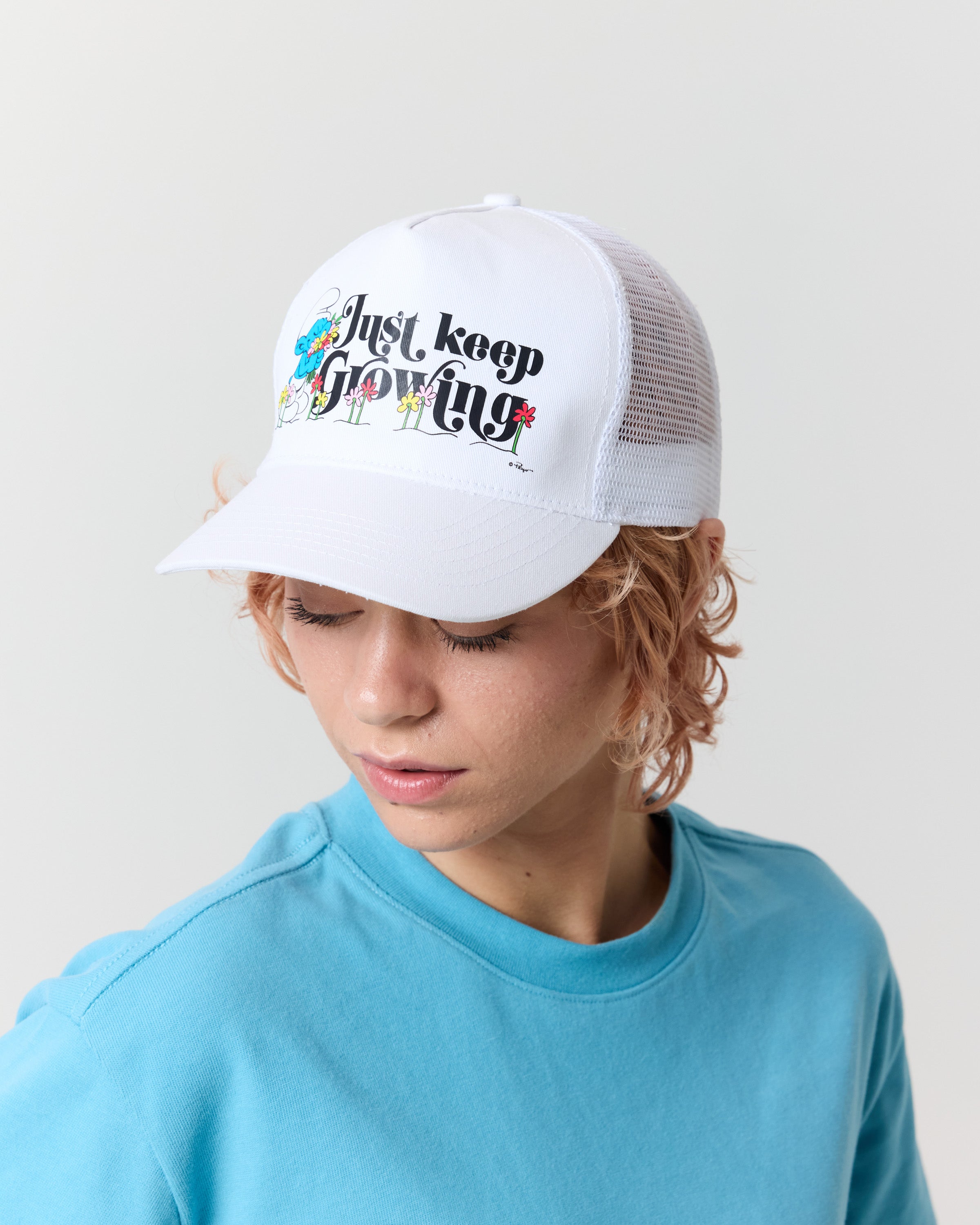 Just Keep Growing Trucker Hat, White