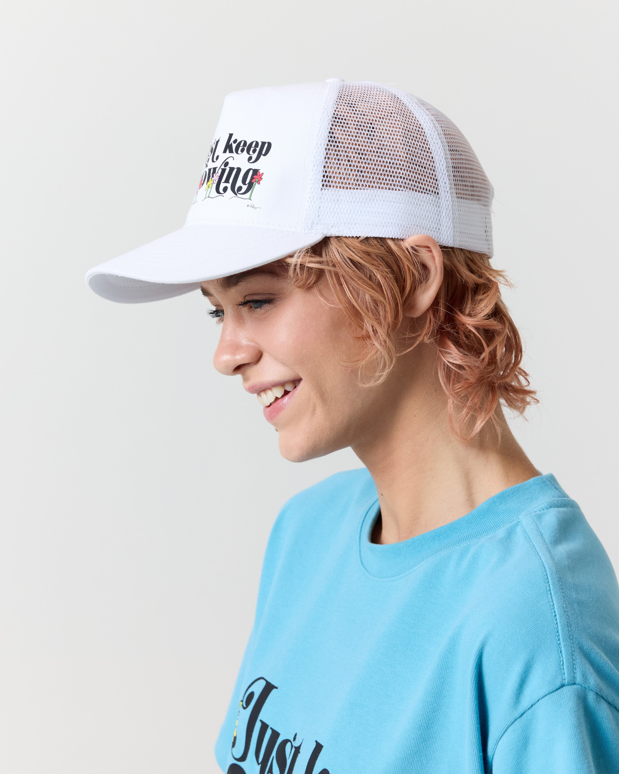 Just Keep Growing Trucker Hat, White