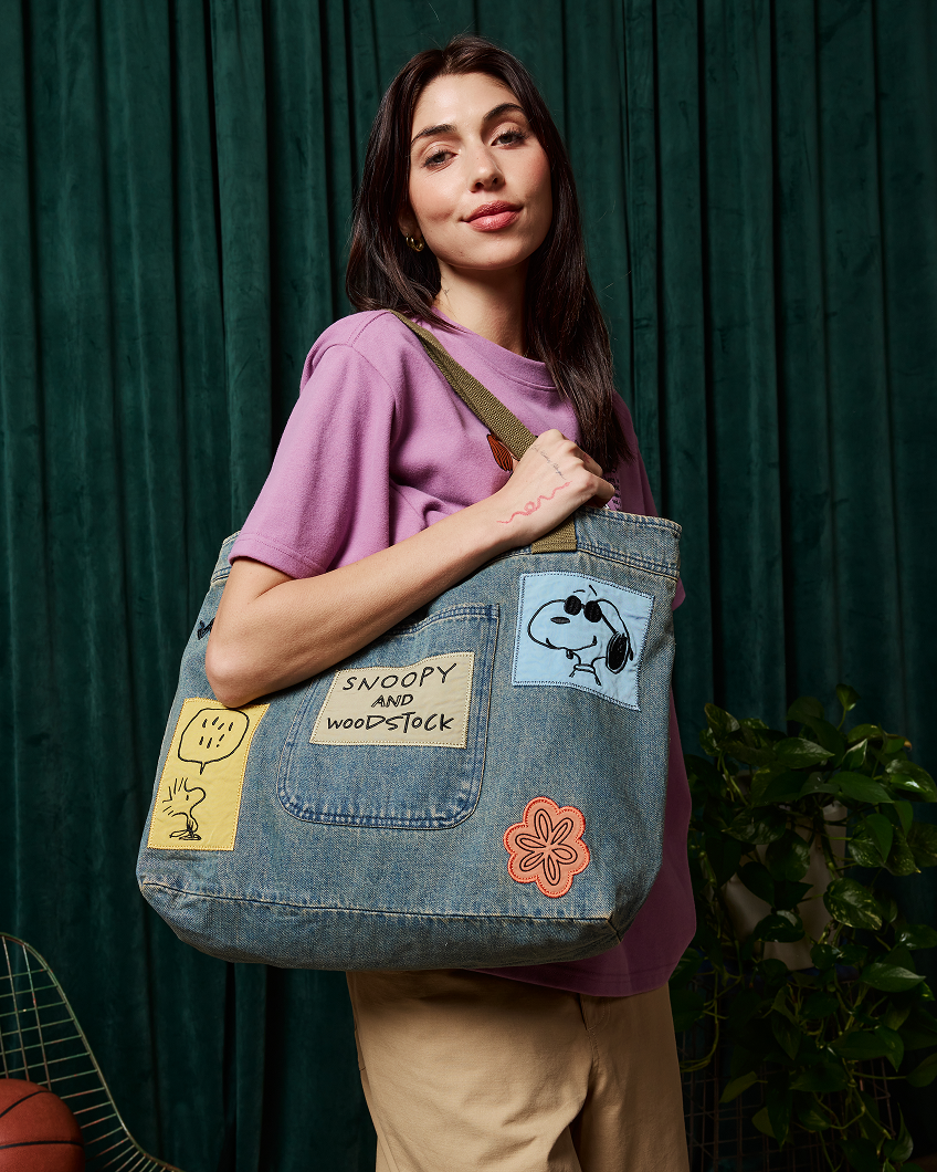 Snoopy & Woodstock Tote Bag, Denim