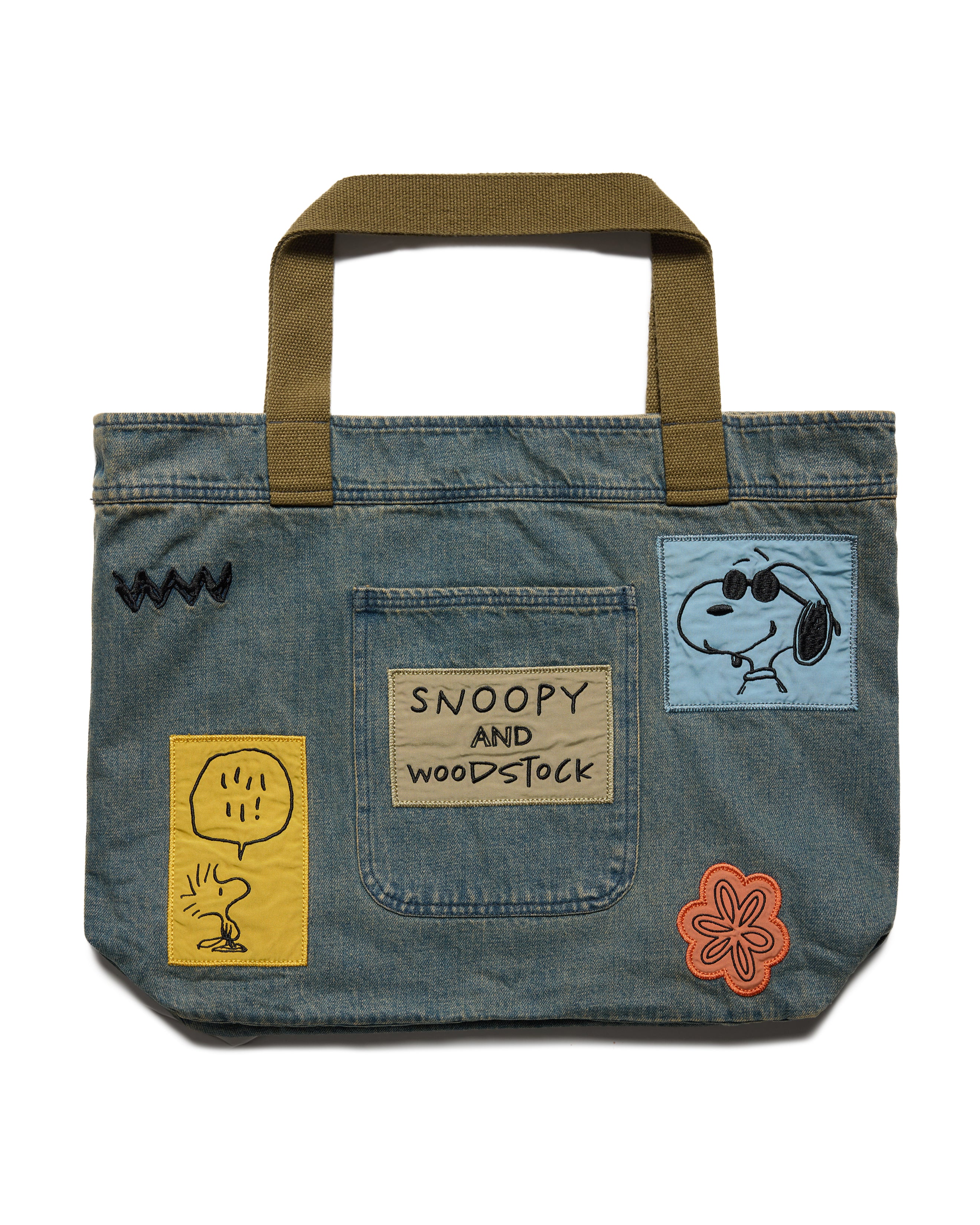 【aoi】2作品 Snoopy＆ MickeyMouse Snoopy & Woodstock Denim Tote Bag | Women's Peanuts Collab Bag