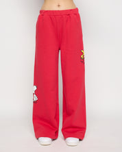 Snoopy & Woodstock Open Leg Sweatpants, Red