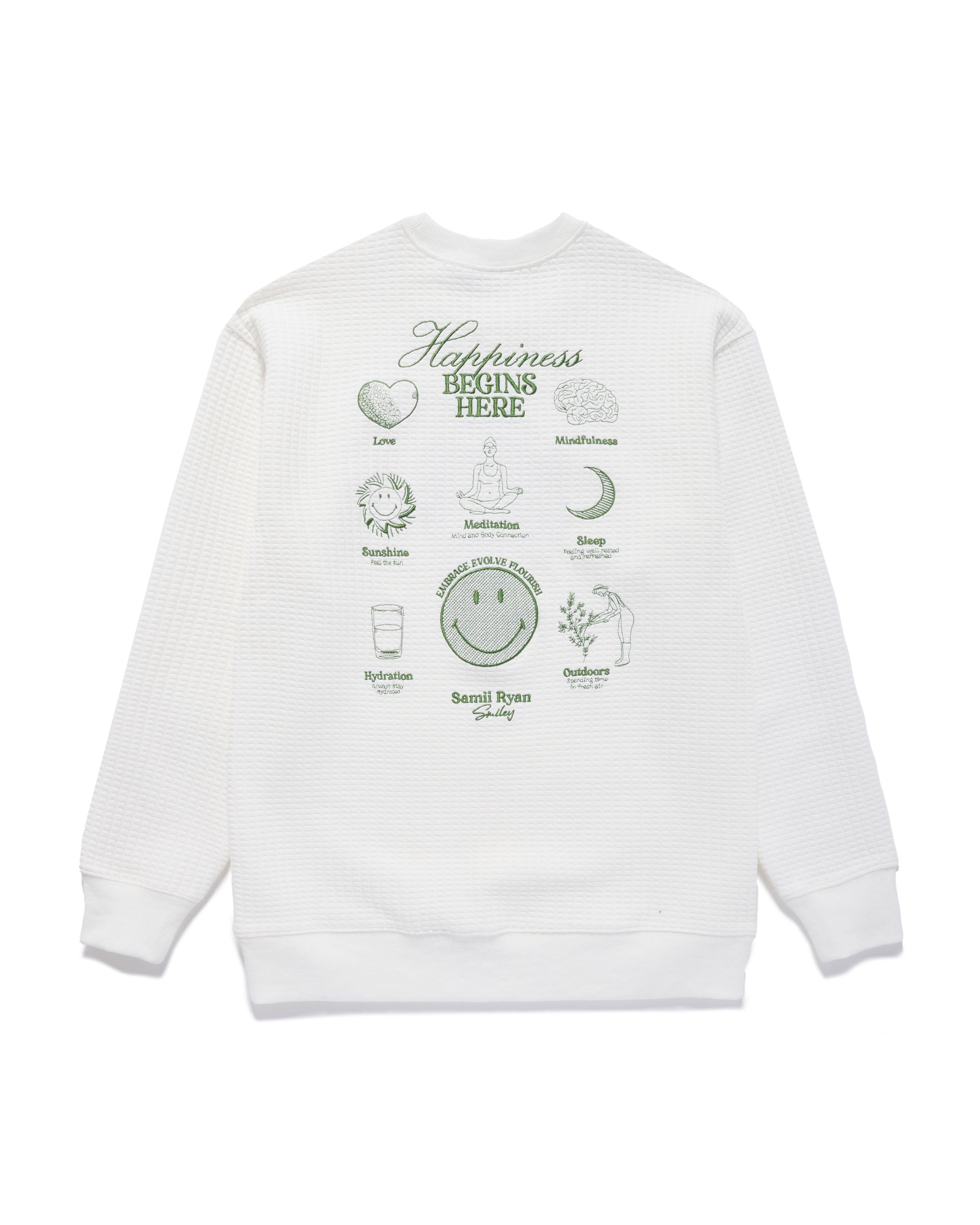 Smiley® Flourish Waffle Crewneck, White