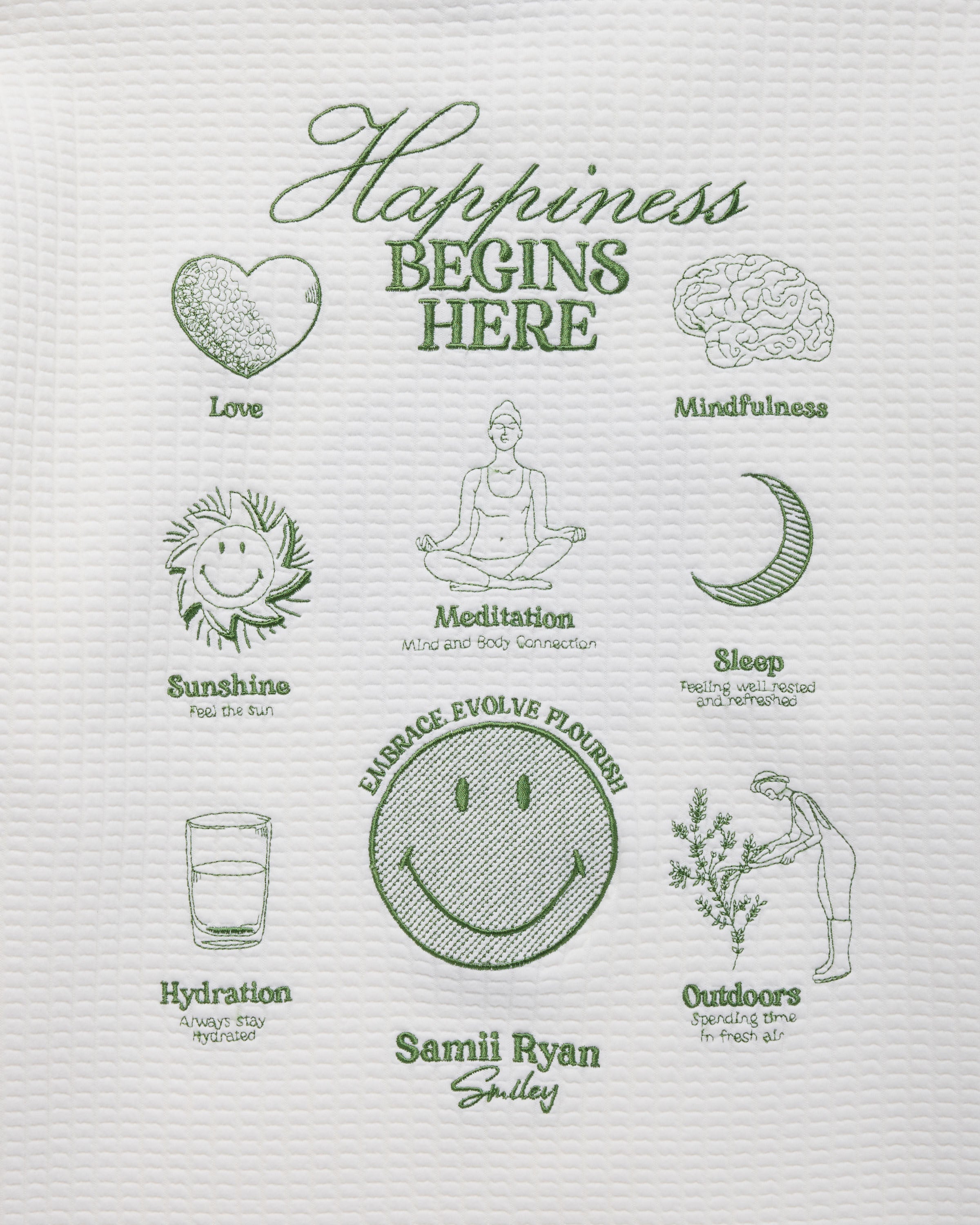 Smiley® Flourish Waffle Crewneck, White