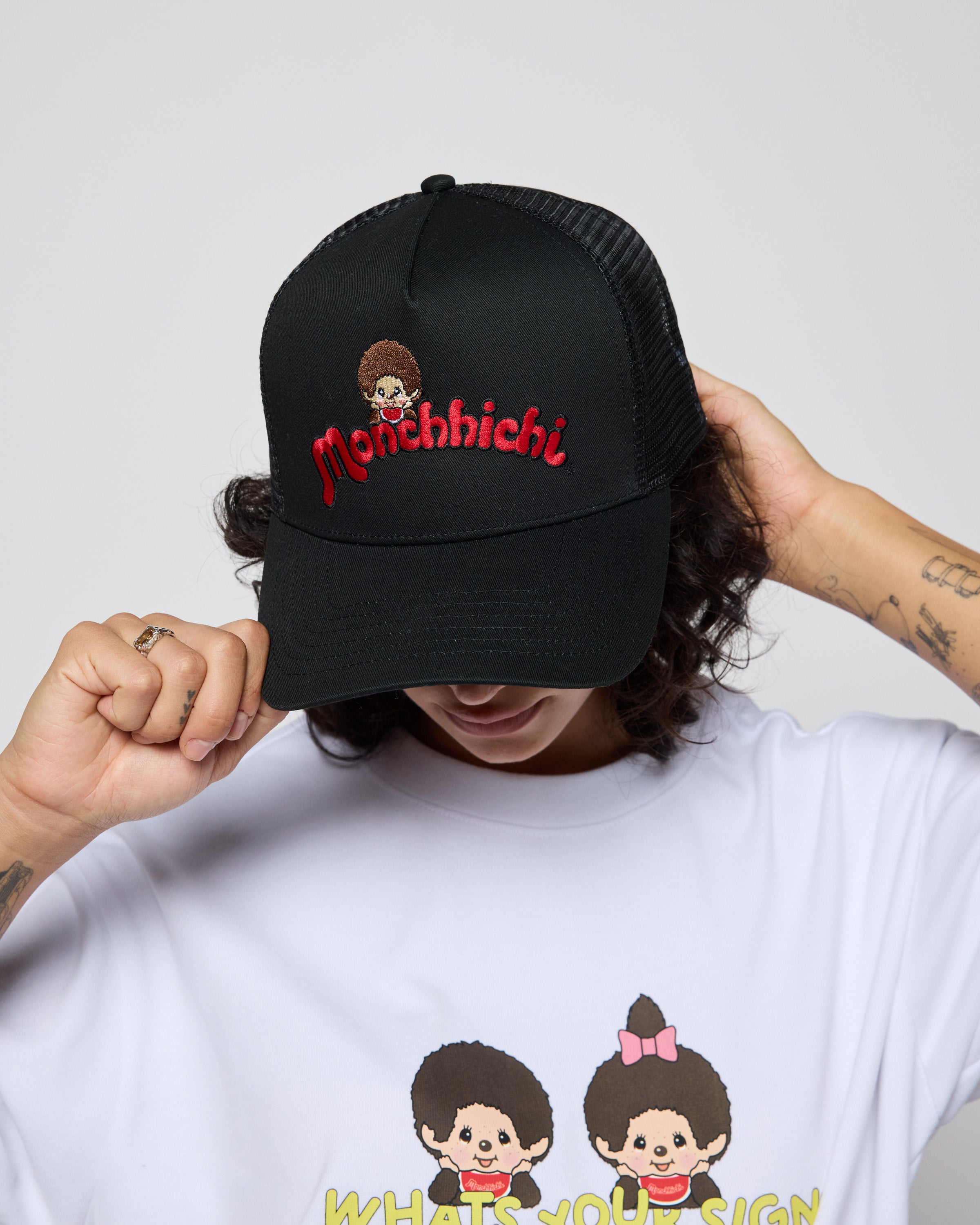 Monchhichi™ Logo Trucker Hat, Black