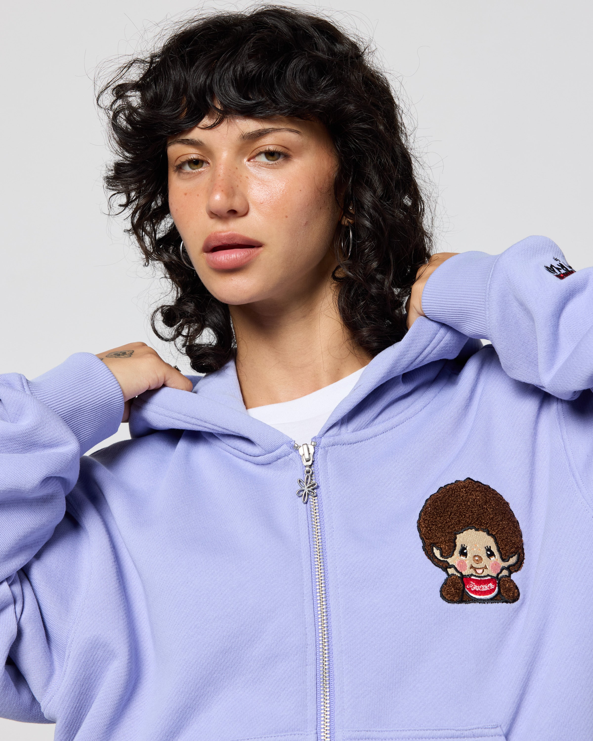 monji Monchhichi™ Vintage Zip Up Hoodie, Lilac – Samii Ryan