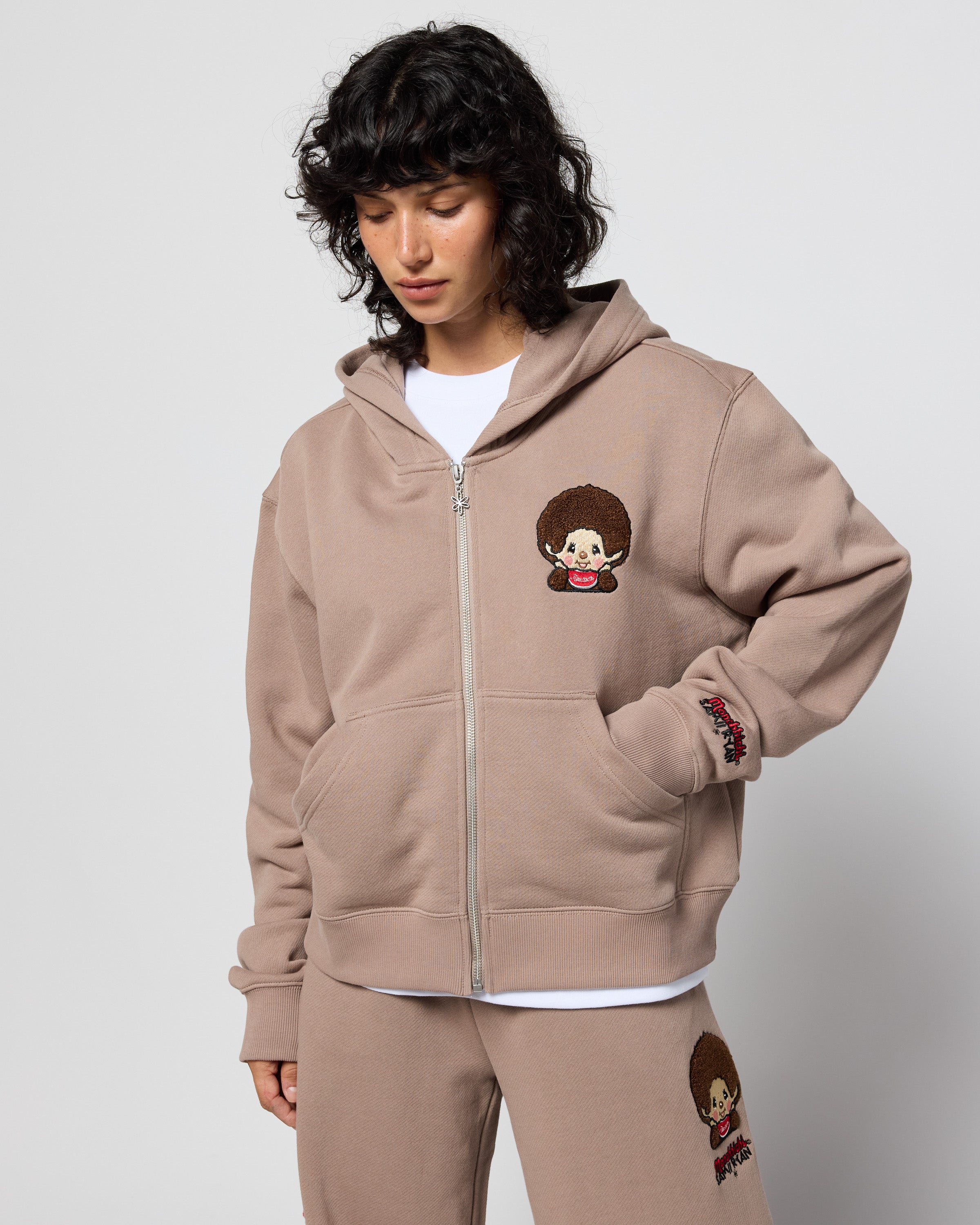 Monchhichi™ Vintage Wash Zip Up Hoodie, Brown