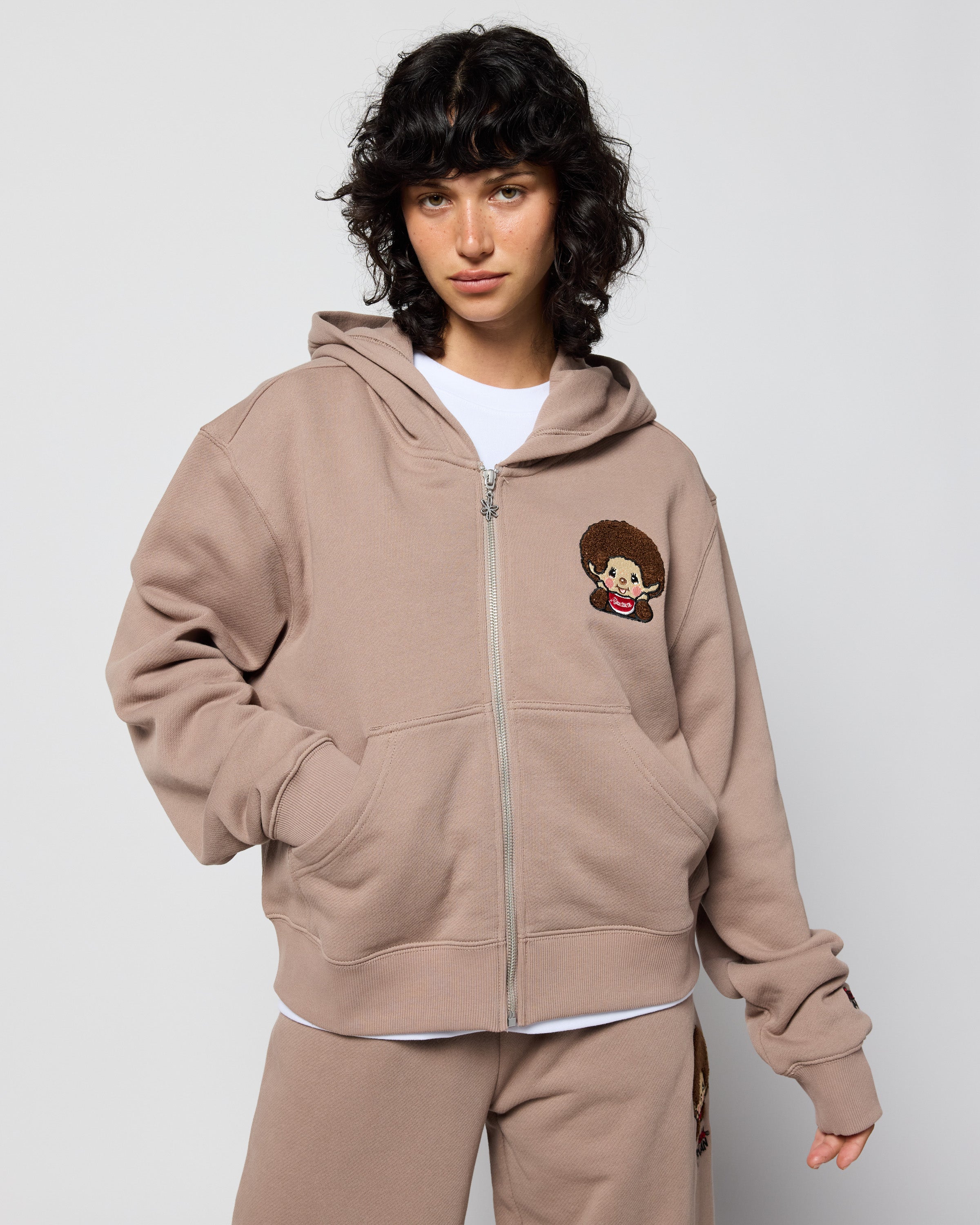 Monchhichi™ Vintage Wash Zip Up Hoodie, Brown