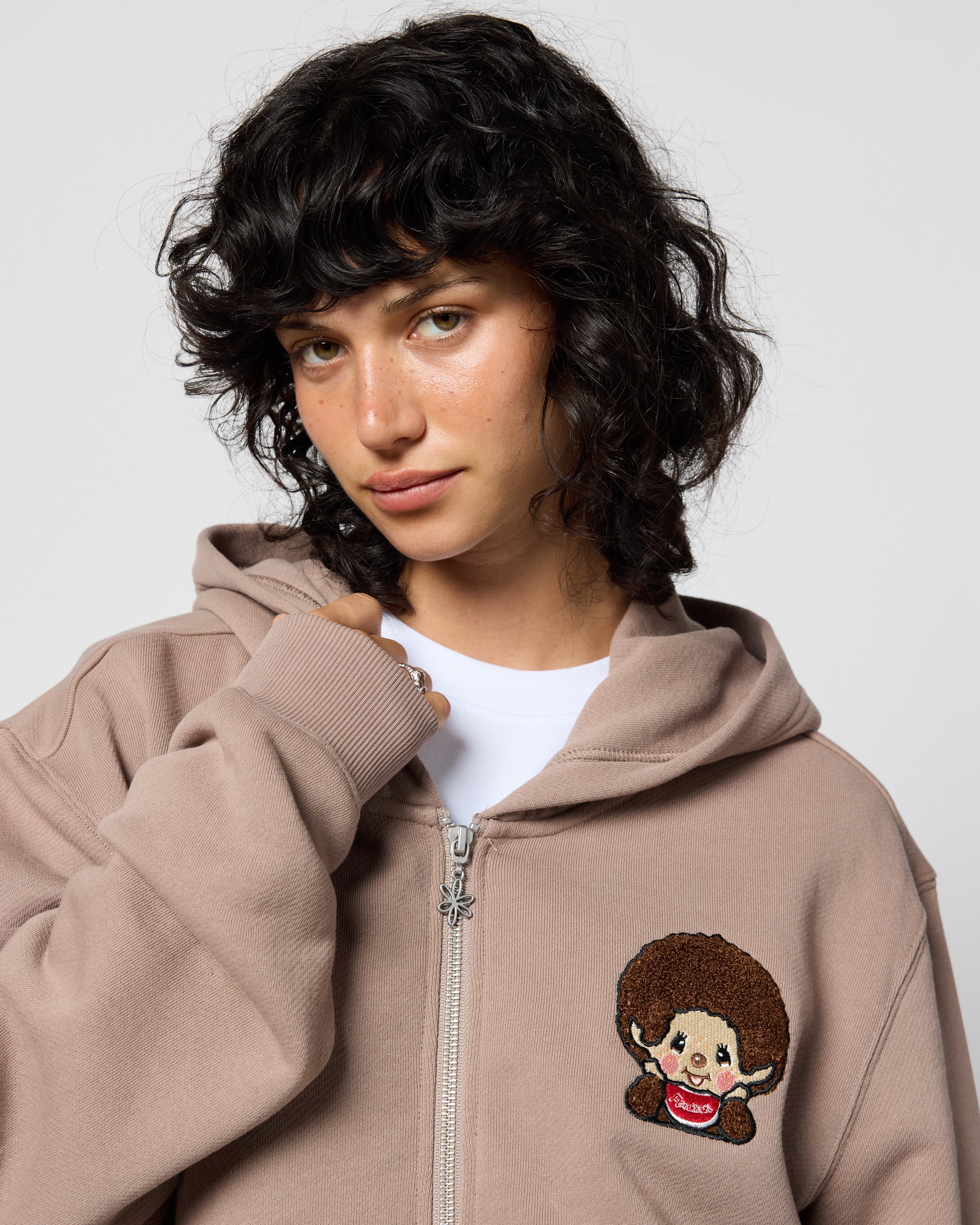 Monchhichi™ Vintage Wash Zip Up Hoodie, Brown