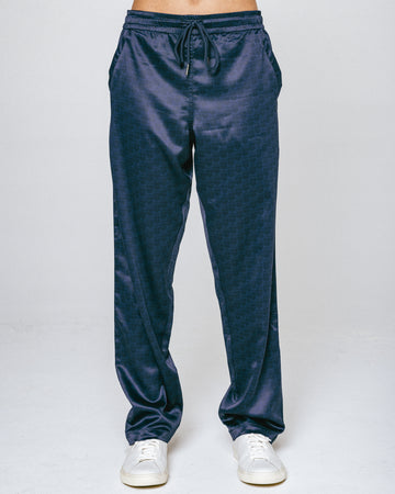 Embossed Wide Leg Track Pants - Navy Blue, Women's Pants
