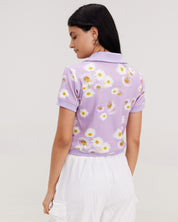purple flower print cropped polo