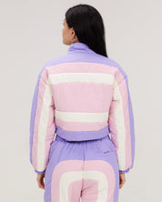 purple pink tan cropped puffer jacket