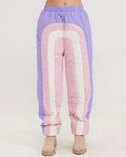 pink purple tan puffer pant