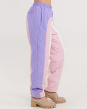 pink purple tan puffer pant
